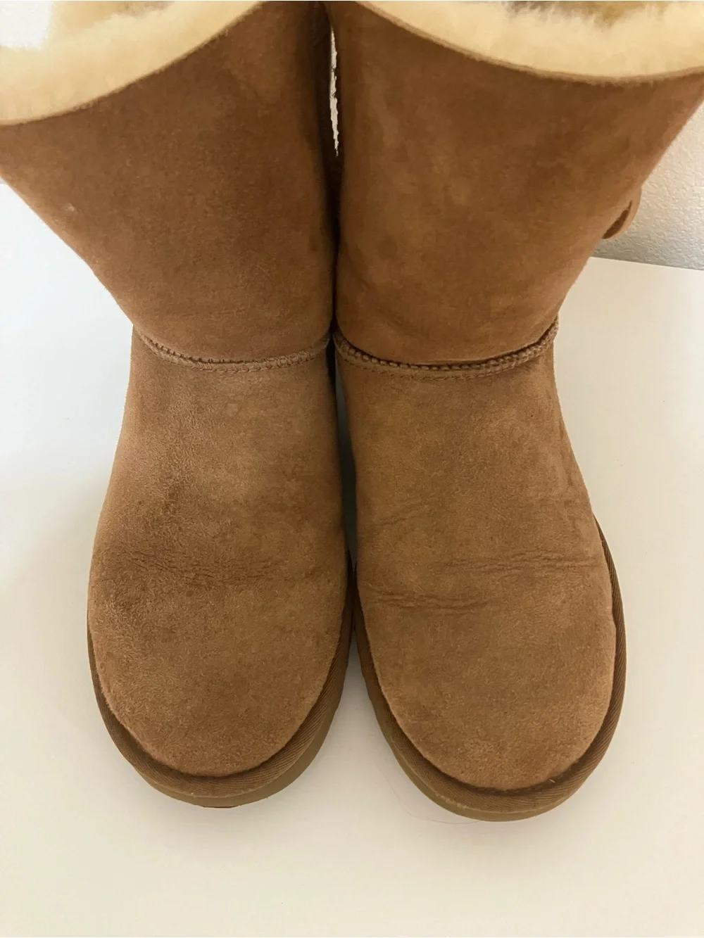UGG Chestnut Suede Shearling Button Short Boot